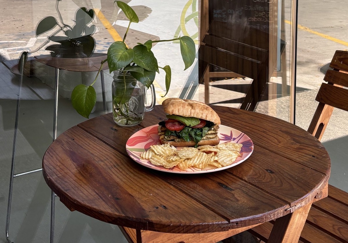 Un plato real de sándwich en nuestra mesa en Plaza Bahía