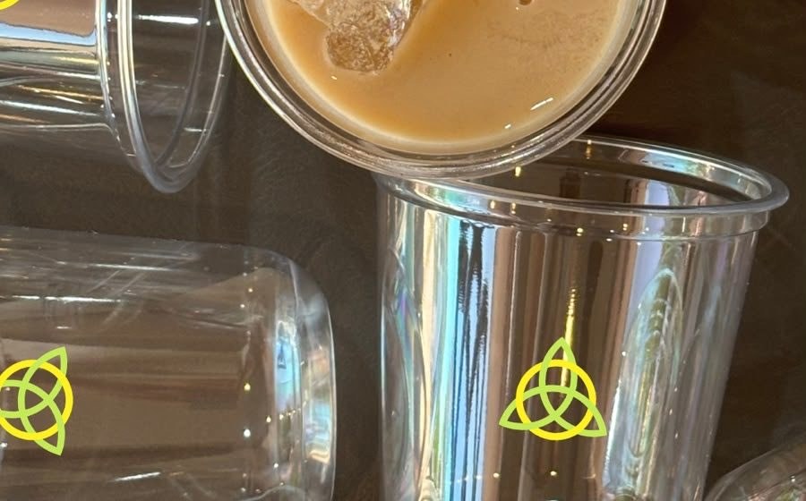 Real Jetsetters cups, each stamped with our emblem, with iced coffee